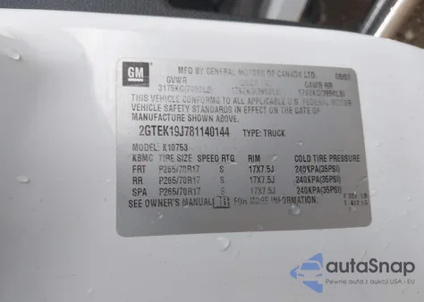 2008 GMC Sierra 1500 Sle2 z USA, uszkodzony, nr VIN 2GTEK19J781140144